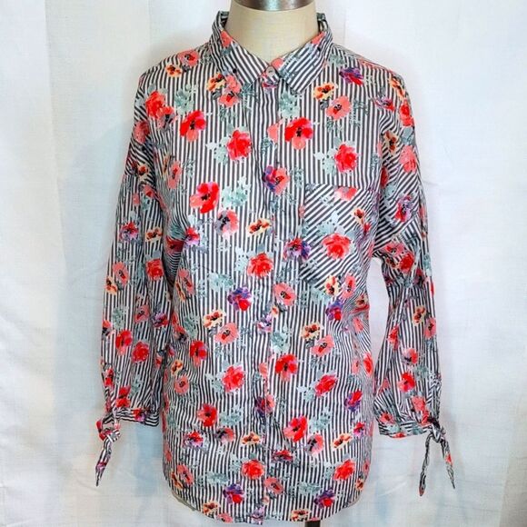 Sanctuary Floral Striped Button Up Shirt Size Small - Picture 1 of 7